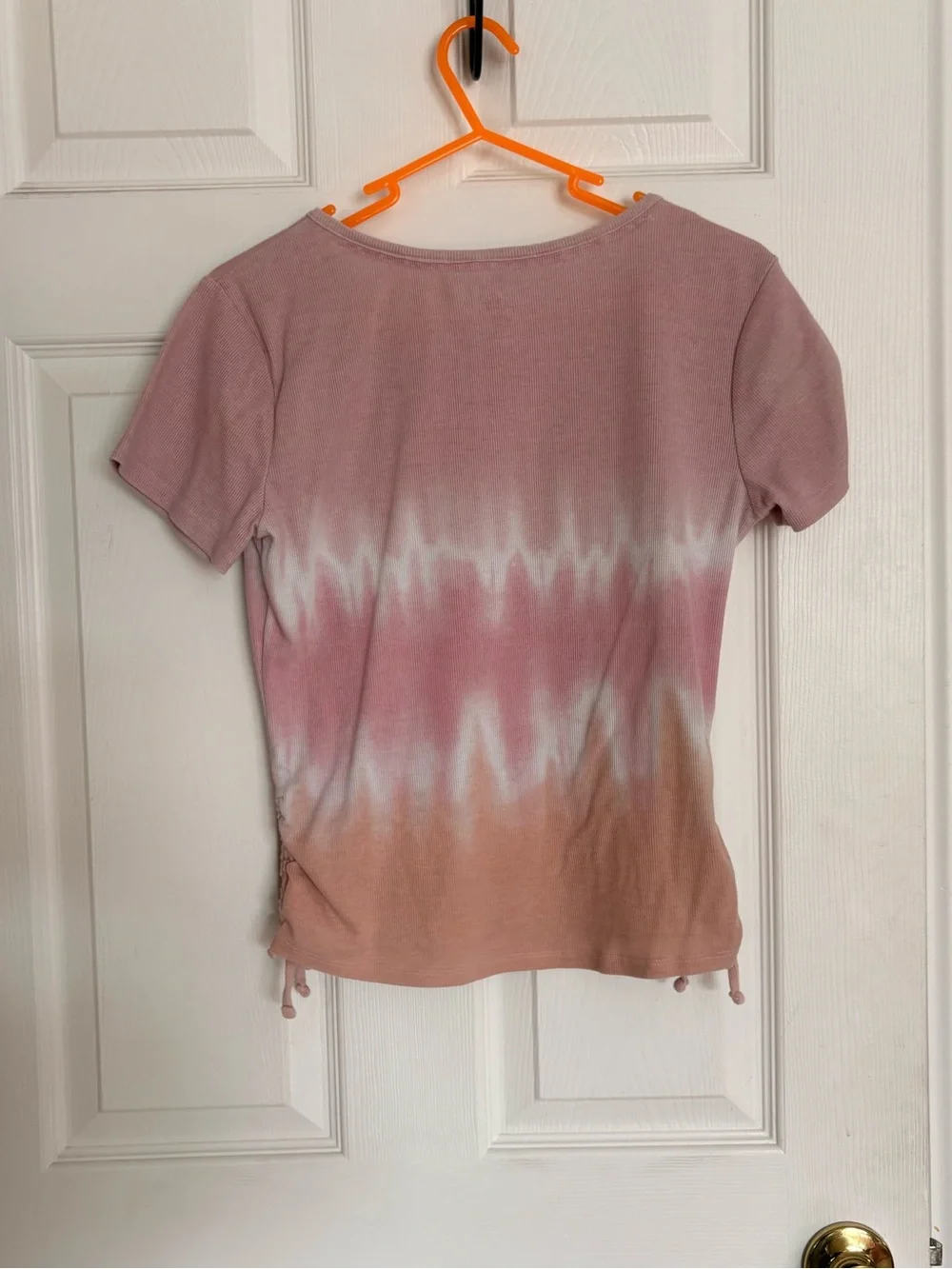 Justice Pink Tie-Dye Ribbed Tee XL Girls Short Sleeve Side Ruched Top